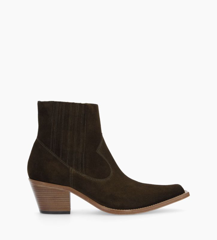 Bottine western chelsea - Sibelle 50 - Cuir velours - Vert Olive